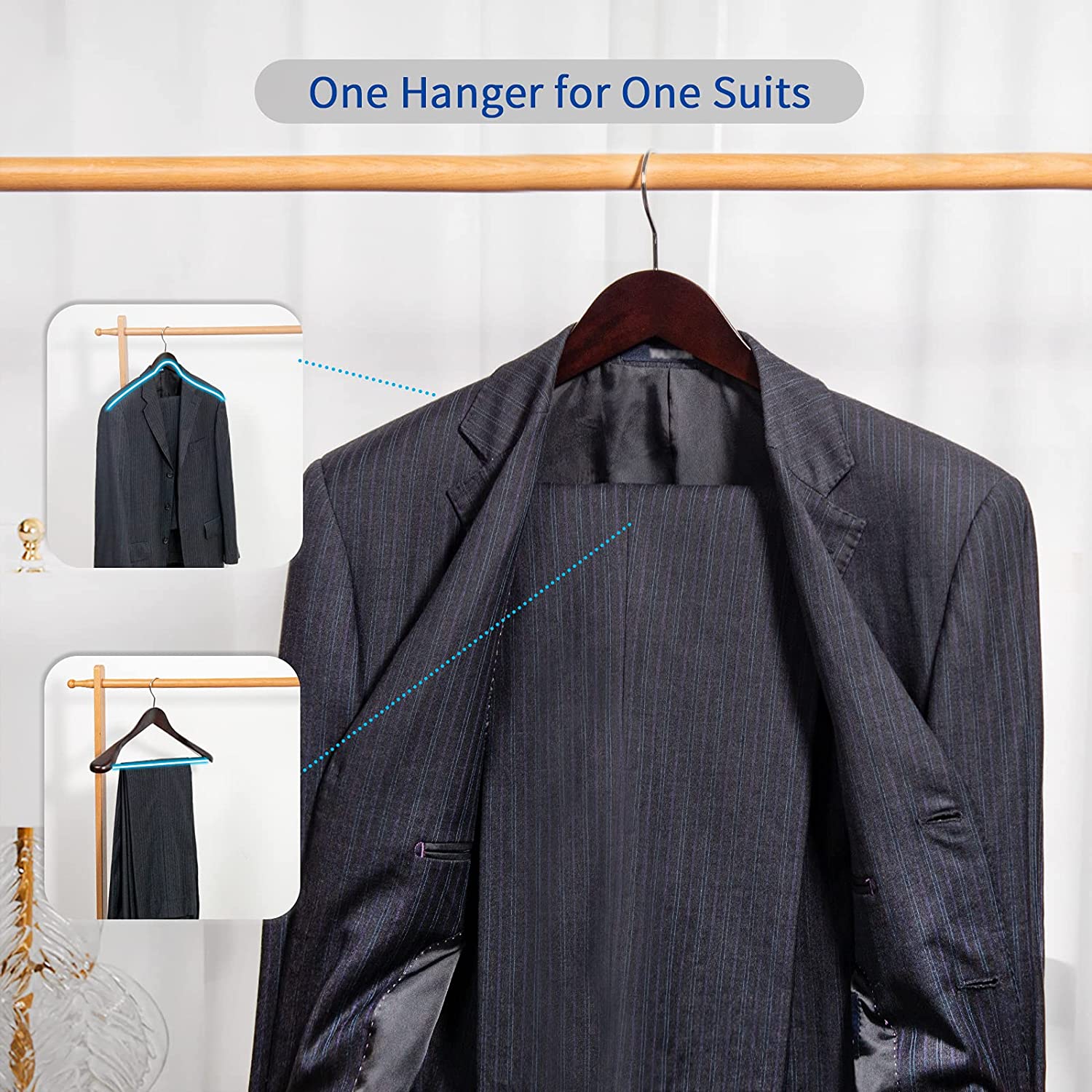 Luxury Mahogany Wooden Suit Hangers - 6 Pack - Wood Coat Hangers,Jacket Outerwear Shirt Hangers,Glossy Finish with Extra-Wide Shoulder, 360 Degree Swivel Hooks & Anti-Slip Bar with Screw