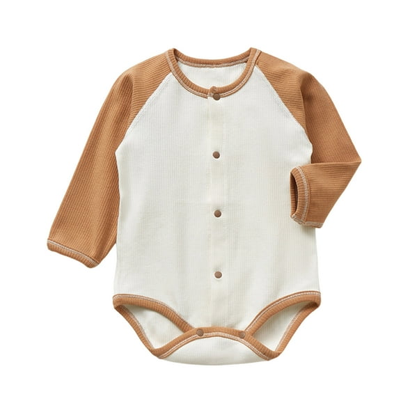 vdgthytj Baby Boy Girls Ribbed Bodysuit Long Sleeve Color Block Button Romper Newborn One-Piece Jumpsuit