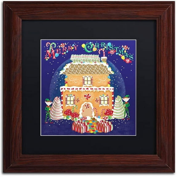 Trademark Fine Art "Xmas Gingerbread House" Canvas Art by Lisa Powell Braun, Black Matte, Wood Frame