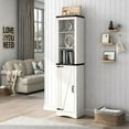 thumbnail image 3 of SSyao 68" Tall Farmhouse Bathroom Storage Cabinet, 5-Shelf Storage Cabinet with Barn Door&Adjustable Shelves, Linen Tower Cabinet with Storage for Bathroom, Kitchen, Living Room, Rustic White, 3 of 9