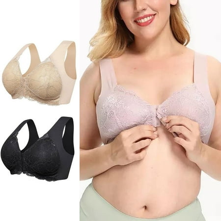 

Sports Bras For Women 2 Pieces Women Plus Size 3/4 Cup Front Button Comfort Gathers Breathable No Steel Ring Push Up Brassiere Underwear Laced Bra