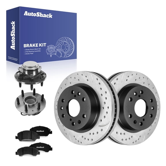 AutoShack Front Vented Drilled & Slotted E-Coated Brake Rotors   Ceramic Pads   Hub Bearing Assembly 8-PC Brake Kit Replacement for 2007 Chevrolet Silverado 1500 Classic ShadowGuard 12.99" (329.9 mm)