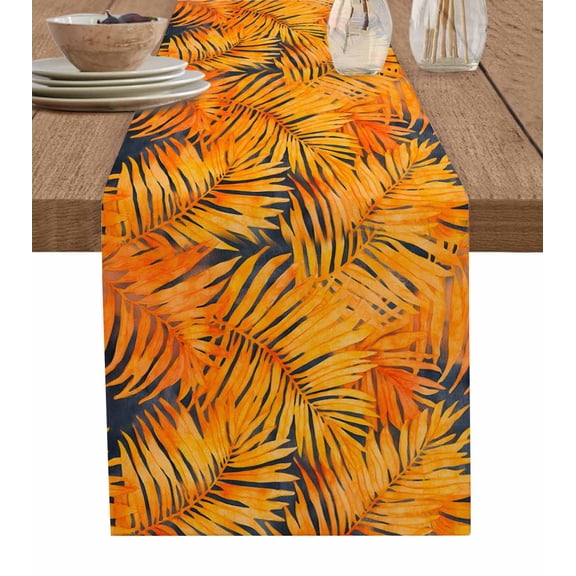 Orange Palm Leaf Table Runner 72 Inches, Pastoral Tropical Botanical Leaves Bed Runner Dresser Scarves Tabletop for Indoor Outdoor Parties/Ceremony/Banquet, 13" x 72"