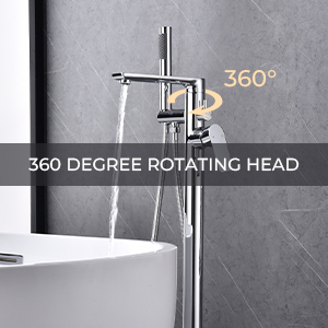 Dawot Floor Mount Bathtub Faucet, 2 Function Brass Chrome Bathroom Freestanding Tub Filler Single Handle with Hand Shower