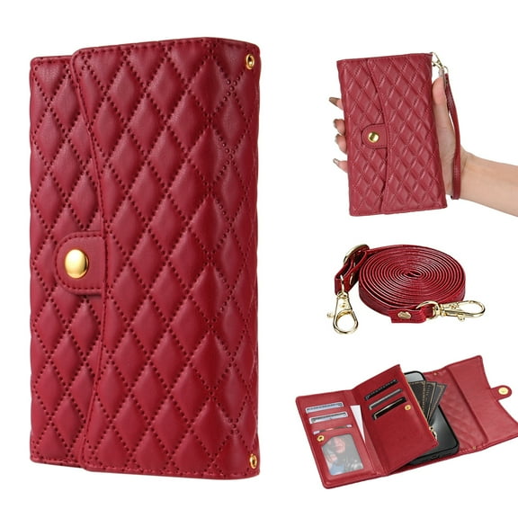 Dteck for Galaxy S24 Case Wallet for Women Men with Card Holder, Samsung S24 Crossbody Case with Strap Shoulder Lanyard,Zipper Pocket PU Leather Cases for Samsung Galaxy S24,Red