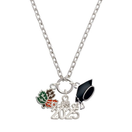 Delight Jewelry Silver-tone Small Enamel Fall Leaf - Silver-tone Class of 2025 Graduation Zoey Necklace, 28"