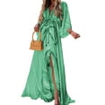 thumbnail image 1 of Bellella Robe Longue pour Femmes Manches 3/4 Robes Maxi Imprimé Floral Robe d'Été Hawaïenne Col en V par-Dessus Femmes Sorties de Plage Vert P, 1 of 2