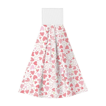 

Zufioo Cute Hand Drawn Hearts Print Coral Fleece Velcro Hand Towel Hangable Absorbent Hand Towel Suitable for Kitchen Bathroom Household Items