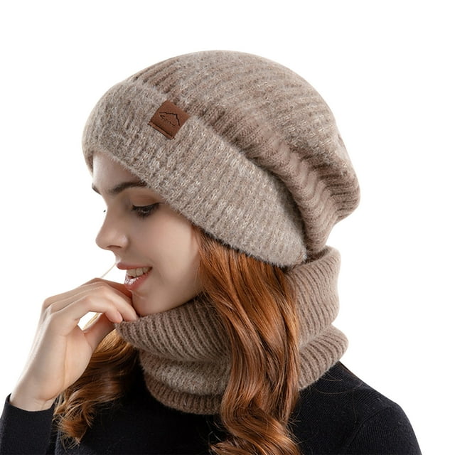 Gorro de lana de color liso para invierno, grueso, cálido, con protección auditiva y contra el frío, de punto, conjunto de dos gorros para mujer.