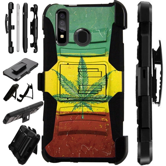 WORLD ACC LuxGuard Holster Case Compatible with Samsung Galaxy A21 Hybrid Phone Cover (Flag of Weed Nation)