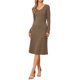 thumbnail image 1 of Vestido de punto acanalado INSPIRE CHIC para mujer, vestido de suéter midi de manga larga, cuello redondo, talla XL, color marrón, 1 of 6