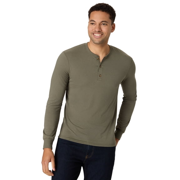 Hanes Originals Men's Long Sleeve Henley T-Shirt Fatigue Green S