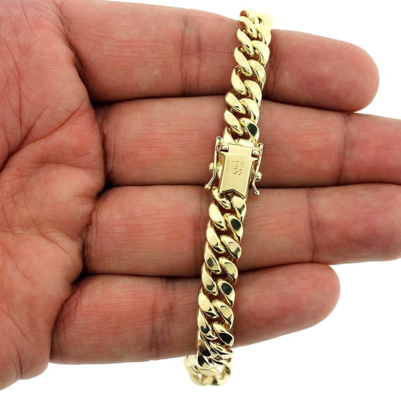 10K Yellow Gold Mens Miami Cuban Link Bracelet 8MM 9" Inch Box Lock