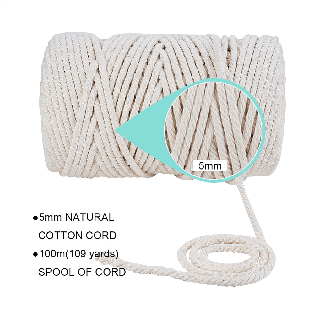 Macrame Cotton Cord Twisted Cotton Rope for Wall Hanging Plant Hangers Crafts and Wedding Decorations Creamy White 5mm 100m/roll