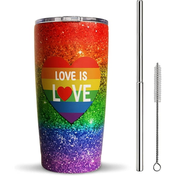 Pride Tumbler - Pride Gifts for LGBTQ 20 Oz Gay Pride Cups with Straw and Lid Stainless Steel Double Wall Vacuum Insulated Travel Rainbow Tumbler, Perfect LGBT Gifts for Lesbian/Gay/Bisexual