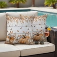 thumbnail image 4 of Orange Pumpkins Fall Outdoor Waterproof Pillow Covers, Thanksgiving Leaves Floral Wooden Decorative Square Throw Pillowcase Sofa Cushion Sham for Patio/Couch/Chair, 20"x20" 2 Pack, 4 of 8