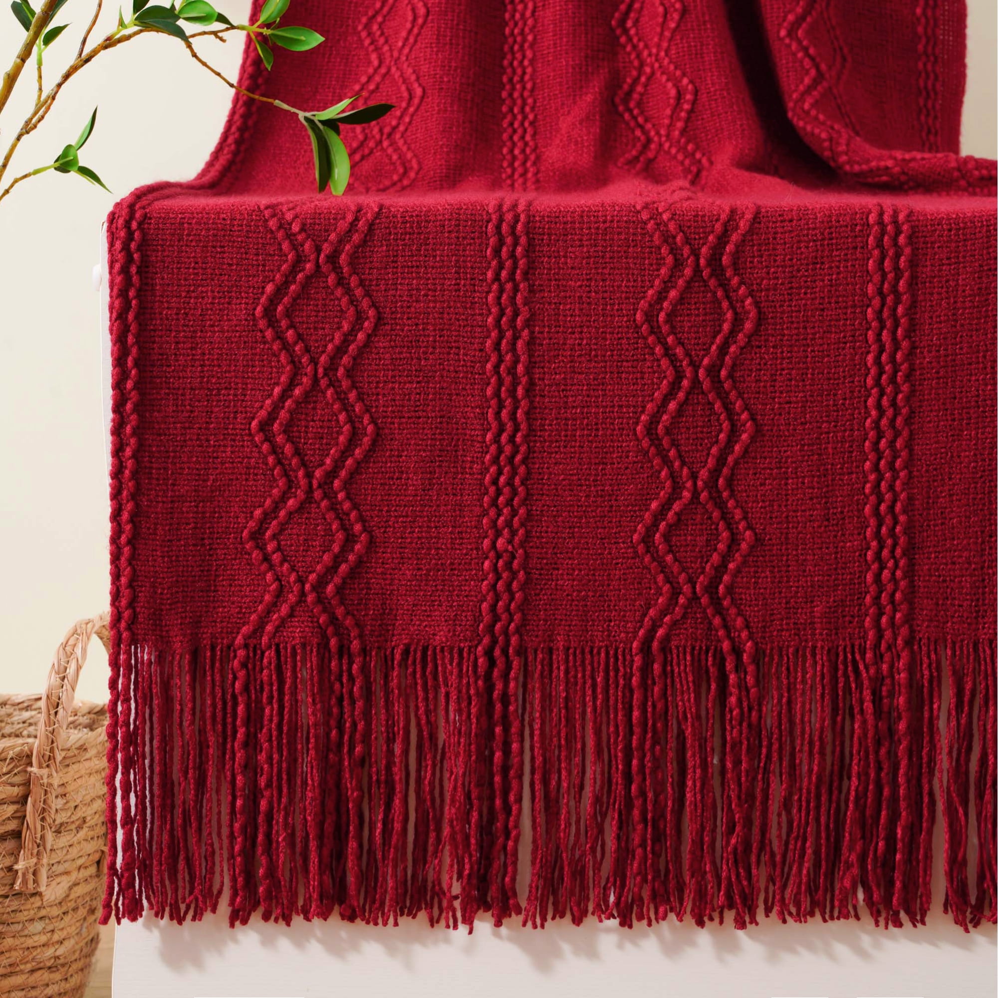 Battilo Red Throw Blanket for Couch Bed Chair, knit Throw Blanket With