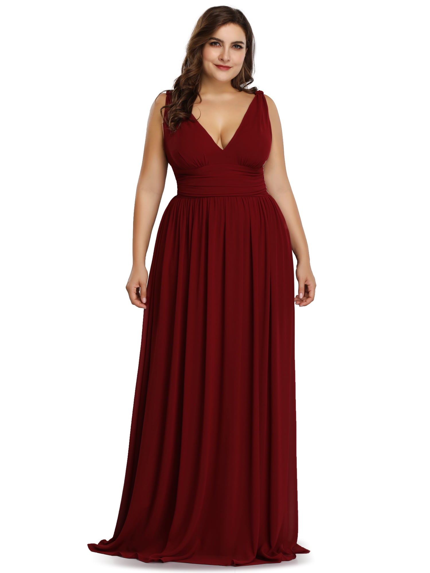 Ever-Pretty US Burgundy Plus Size Formal Gowns Applique Evening Party Dresses 