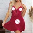 thumbnail image 6 of Puntoco Plus Size Nightdress Clearance,Underwear Deep V Lace Suspender Dress Black Hollow Nightdress Red 4(S), 6 of 7