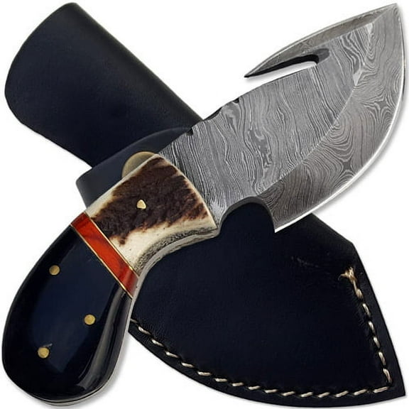 Pattern Welded Damascus Steel Tracker Knife Skinner Stag Handle