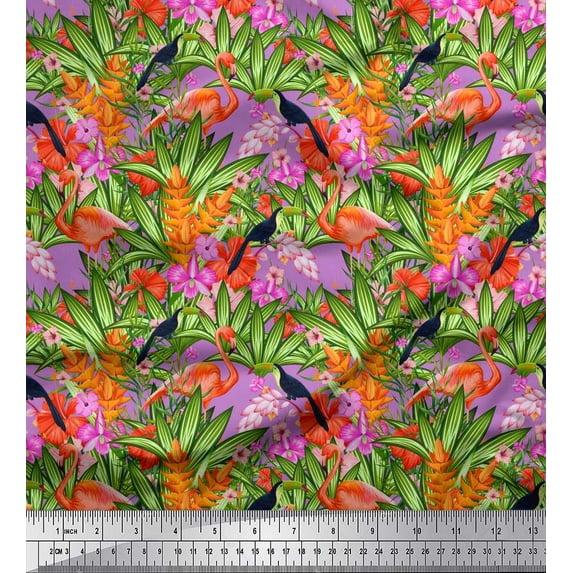 Soimoi Cotton Poplin Fabric Floral,Toucan & Flamingo Bird Print Fabric by The Yard 56 Inch Wide