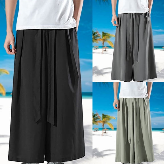 Kcolen Men Casual Pants Baggy Men's Casual Summer Loose Fit Wide Leg Flare Pants Lightweight Comfortable Big Harlan Trousers for Relaxed Style