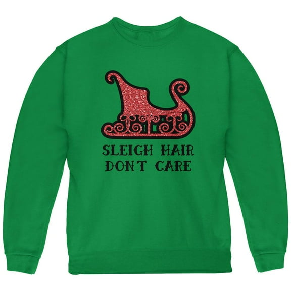Christmas Sleigh Hair Don't Care Youth Sweatshirt Green YSM