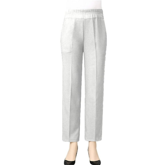 CLOISE Trousers Pants Woman Cotton Linen Pants Petite Elastic Waist Dress Pants Pull On Lounge Trousers Mid Rise Straight Leg Pants Solid Soft Trousers Fashion Beige