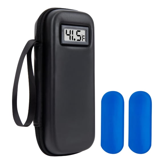 XIRQI Portable Insulin Cooler Case with Digital Temperature Display,Travel Medicine Organizer Bag,2 Ice Packs,Blue,Ideal for Diabetics and Medication Storage
