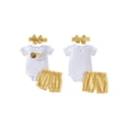 thumbnail image 2 of BemeyourBBs Baby Girl First Birthday Bee Ladybug Outfit One Years Old 1st Birthday Clothes Puff Short Sleeve Romper Plaid Ruffled Shorts and Headband 3 Pcs Set, 2 of 9