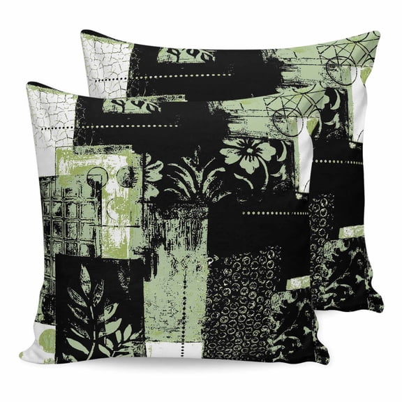 Pillow Covers 16x16 Set of 2, Sage Green Black Throw Pillow Covers Decorative Couch Cushion Cover, Modern Abstract Art Botanical Microfiber Soft Square Pillowcases for Bedroom Living Room Sofa