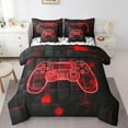 thumbnail image 1 of YST Gamer Full Comforter Set With Sheets For Boys,Gaming Kids Bedding Set 3D Neon Gamepad Video Game 7 Piece Bed In A Bag Geometric Grid Bed Set Red Black, 1 of 5