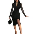 thumbnail image 3 of LilyLLL Womens Lace Pathwork Long Sleeve Halter Party Midi Dress, 3 of 5