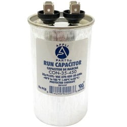 

Appli Parts Run Capacitor 35 Mfd uF (microfarads) 370 VAC or 450 VAC Round CON-35-450Replaces CAP-35-450