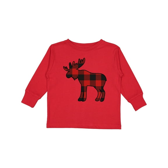 Inktastic Moose Silhouette Plaid Boys or Girls Long Sleeve Toddler T-Shirt