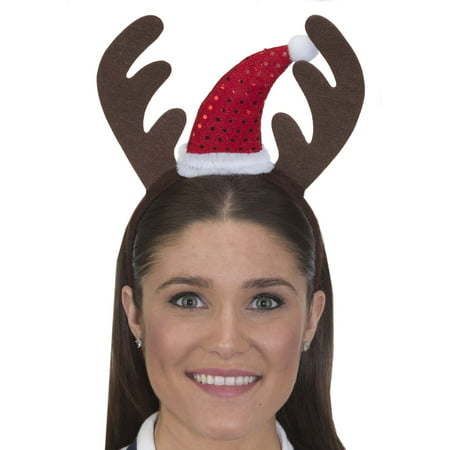 Reindeer Antlers with Santa Hat Headband Christmas Costume Accessory