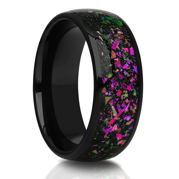 Purple Wedding Ring,Black Tungsten Ring,8mm Wedding Ring,Anniversary Ring,Abalone Wedding Ring