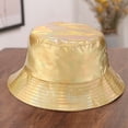 thumbnail image 3 of Skymirror Unisex Bucket Hat Waterproof Holographic Adjustable Sun Protection Faux Leather Flat Top Fisherman Hat for Daily Outing, 3 of 8