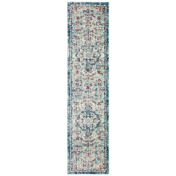 SAFAVIEH Madison Joandra Vintage Floral Runner Rug, Navy/Light Blue, 2'2" x 22'
