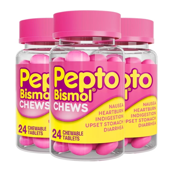 Pepto Bismol Chews, Fast 5-Symptom Stomach Relief, 72 Chewable Tablets 3x24 Count