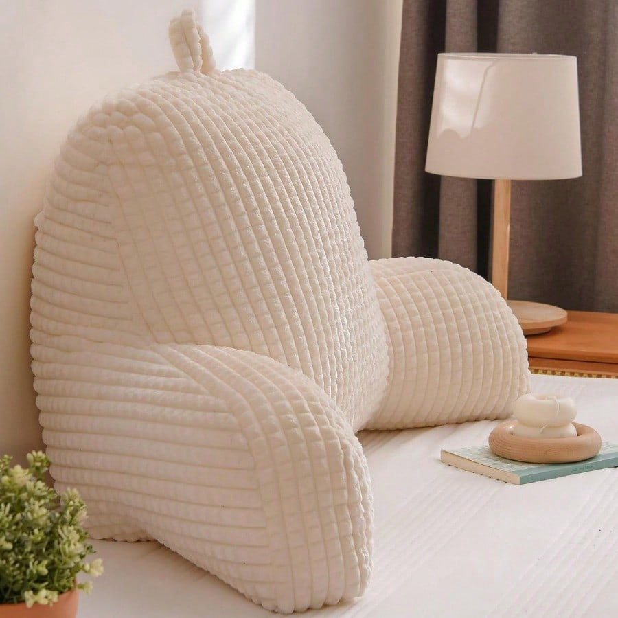 Reading Pillow Bed Wedge Large Adult Backrest With Arms Back Support For Sitting Up In Bed Couch For Lounging BedrestWaffle Stereoscopic Design Ivory