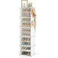 thumbnail image 2 of 10 Tiers Tall Shoe Rack 20 Pair Shoe Organizer Narrow Shoe Rack with Door Portable Shoe Storage Cabinet with Hooks Sturdy Plastic White Shoe Shelf for Entryway and Bedroom, 2 of 6