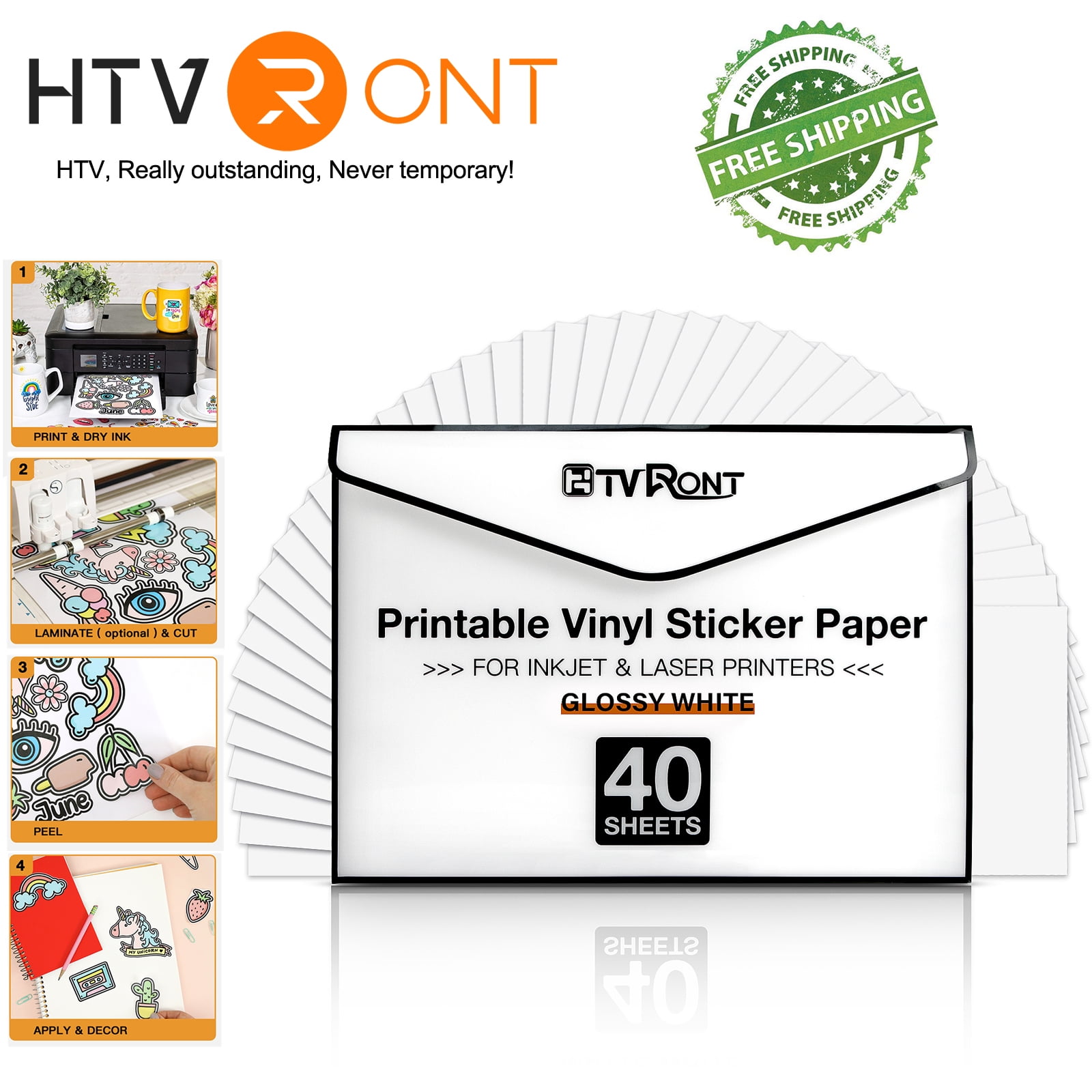 HTVRONT Printable Vinyl for Inkjet Printer & Laser Printer 40 Pcs