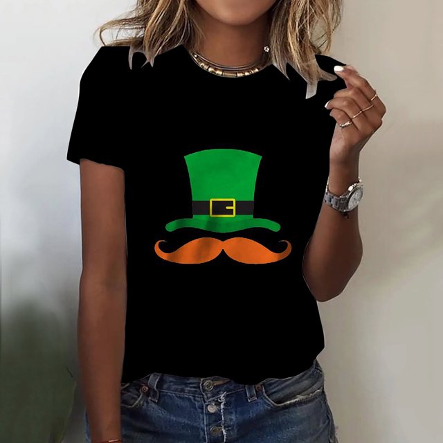 Fiudx Ofertas de La Semana San Patricio Día Moda Mujer Cuello Redondo Casual Manga Corta Impreso Señoras Tops Blusa