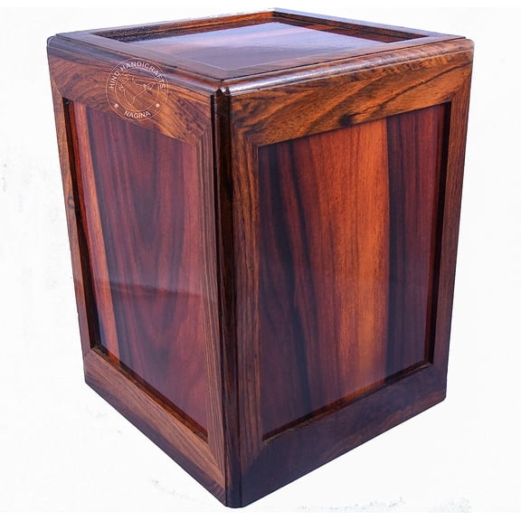 Handmade Rosewood Wooden Urns for Human Ashes Adult Large - Wooden Box Funeral Cremation Urns for Ashes Engraving (8" x 8" x 11" - 250 lb or 114 kg, Natural)
