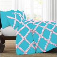 thumbnail image 3 of 3 Piece Luxury Two Tone Diamond Ruffle Pattern Comforter Set Super Soft, All Season 800 Thread Count, 100% Egyptian Cotton, Super King Size Turquoise Blue-Light Pink Color, 3 of 4
