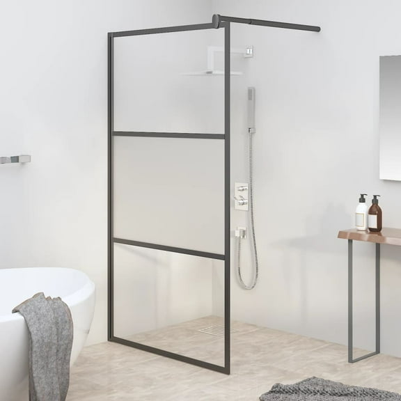 vidaXL Walk-in Shower Wall 39.4"x76.8" Half Frosted ESG Glass Black