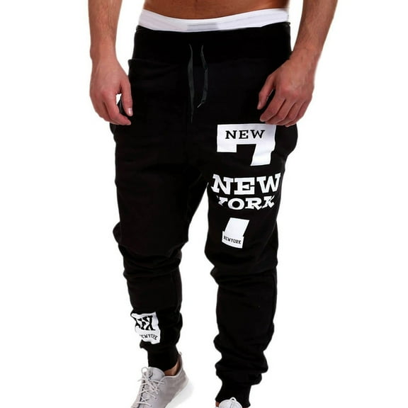 Jacenvly Mens Jogger Pants Print Elastic Waisted Long Sweatpants Fashion Mens Summer Pants Casual Bandage Letter Sweatpants Black Trousers for Men