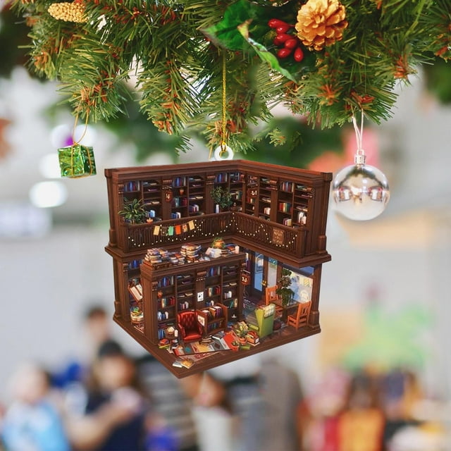 Product Category Hangs Book Lover Reading Christmas Acrylic Ornament Storefront Display