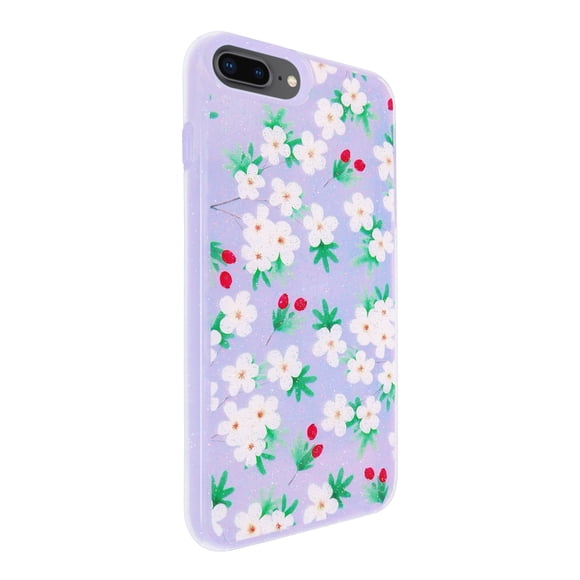 Funda de diseño doble capa Selicell con vidrio 9D para iPhone 7 / 8 Plus Flores con fondo lila